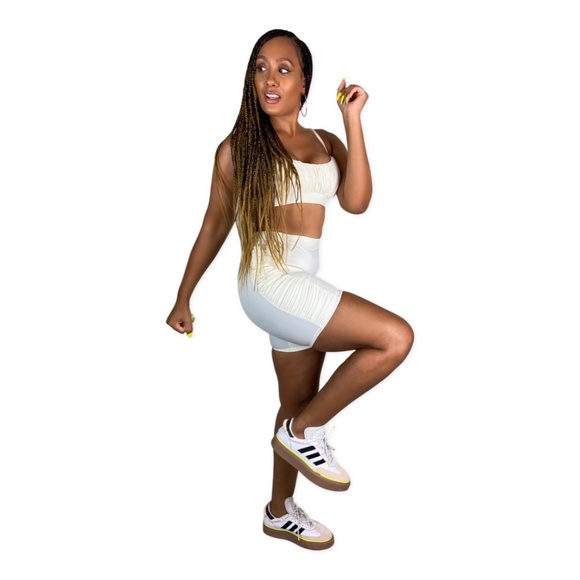 Nude Ruched Biker Short Set - Picture 1 of 4